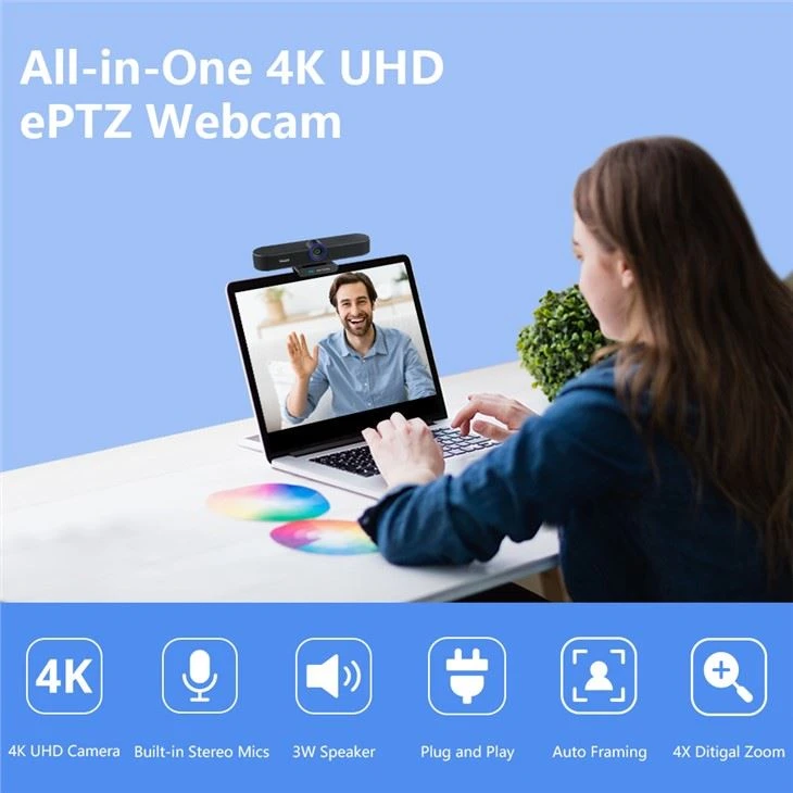 Tenveo 4K UHD Webcam AI Auto Framing 4X Digital Zoom Works Teams Zoom YouTube